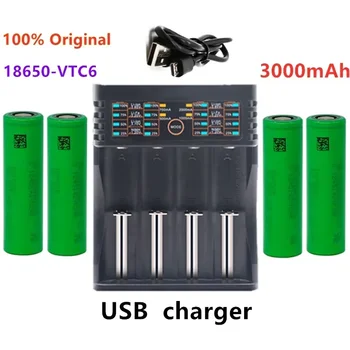 100% Nauja originali 3.7V 3000mAh Li ion 18650 baterija SONY US18650 vtc6 3000 mah 18650 baterija 3.7V +1vnt USB įkroviklis