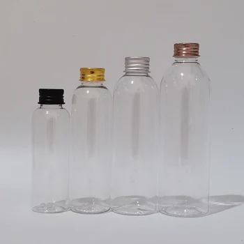 100ml / 150ml / 200ml / 250ml skaidrus plastikinis pakavimo butelis su spiraliniu aliuminio dangteliu ir vidiniu kištuku odos priežiūros vandens butelis