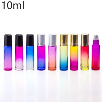 10ml Gradiento ritininiai buteliai Rainbow Color Glass Bottle Color eterinio aliejaus buteliukas su sidabro dangteliu LX3064