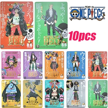 10Pcs/set Ptcg One Piece Red Straw Hat Group Luffy Zoro Refractive Bronzing Home Collection Flash Card Kalėdinių žaislų dovana