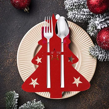 10vnt Veltinis Kalėdų eglutė Stalo įrankių stovas Šakutė Šaukštas Krepšys Kalėdinio stalo dekoravimo stalo įrankių krepšys X-Mas vakarėlio stalo ornamentas