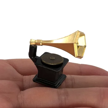 1Vnt 1/12 Lėlių namas Miniatiūrinis metalinis fonografas Simuliacinis gramofono modelis Žaislinis mini dekoravimas Lėlių namelio priedai