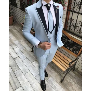 2023 Atvykėliai Vyriški kostiumai Slim Fit Peak Lapel 3 vnt Geriausi vyriški vestuviniai kostiumai Jaunikis Tuexdos Blazer+Liemenė+Kelnės Kostiumas Homme