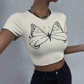 2023 Europos ir Amerikos vasaros naujas drugelis spausdinti Moteriški universalūs personalizuoti marškinėliai 