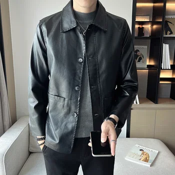 2023 Fashion Men Casual Leather Jacket Winter New Jacket Street Style Male Inside Thick Coats Vyriška odinė striukė S-5XL