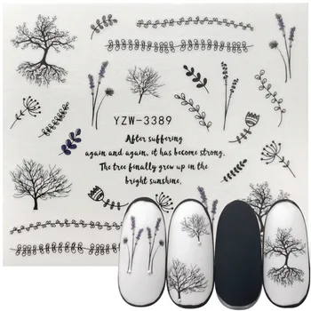 2023 Nauji dizainai Kilnus juodas augalas Vandens lipdukai Nagų lipdukas Vandens ženklas Dribsniai Slankiklis Tatuiruotė Nagų dailės dekoravimas