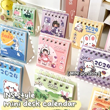2024 mini mažo stalo kalendorius mielas animacinis filmas anime mergaitė naujųjų metų kalendorius nešiojamas kūrybinis kalendorius mėnesinis biuro dekoravimas