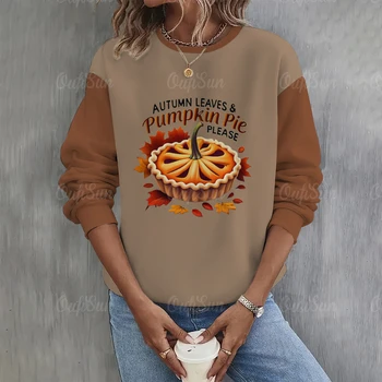 2024 Naujas moteriškas megztinis Rudens apvaliu kaklu ilgomis rankovėmis megztinis Padėkos dienos spausdinimas Džemperis Marškiniai Mada Gatvė Juokingi drabužiai