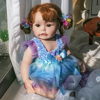 48CM Viso kūno silikonas Reborn Princess Toddler Girl Dolls Sue-Sue su įsišaknijusiais plaukais Rankomis detalizuoti Paiting Vandeniui atsparūs Bebe žaislai