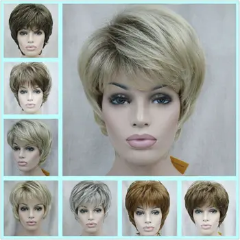 7Color Ladies Straight Women Short Brown Blonde Grey Natural Hair Wig