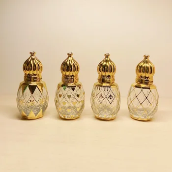 8ML eterinių aliejų buteliukai auksinio stiklo buteliukai su karūnos dangteliu Mini ritininiai rutuliukai Kvepalų buteliukai Tuščias kosmetikos indas