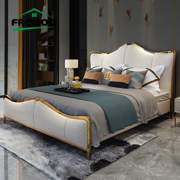 American Light Luxury Leather Bed Master Bedroom Modern Minimalist 1,8m Dvigulė minkšta dvigulė lova