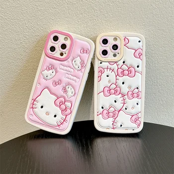 Anime Pink Hello Kitty Cat Sweet girls animacinis filmas Telefono dėklas, skirtas iPhone 14 13 12 11 Pro Max Xr X 14 Plus dėklas Mielas smūgiams atsparus dangtelis