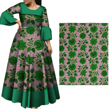 Ankara Afrikos spaudiniai Medvilninis audinys Žalias augalas Tikras vaškas Suknelė Siuvimas Tissu amatas Pasidaryk pats tekstilės medžiaga vestuvėms 6Yards