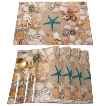 Beach Starfish Shell Smėlio stalo kilimėlis Vestuvių šventės vakarėlis Valgomojo stalas Placemat virtuvės aksesuarai Stalo servetėlė
