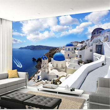 beibehang Egėjo jūros Viduržemio jūros freskos, didelio masto 3D stereoskopiniai individualizuoti individualizuoti tapetai, papel de parede sala, sieninis popierius