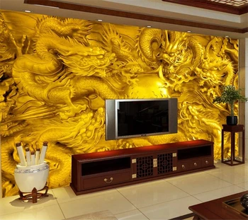beibehang Reljefinis auksinis drakonas 3d tapetai individualūs freskos turtai ir garbė bijūnų vandens uolų tapyba fototapetai 3d freska