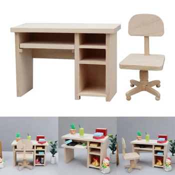 Biuro scenos rekvizitai Mini baldai Biuro stalas lėlių namelio modeliui Lėlių namelio baldų aksesuarai Dekoro miniatiūra