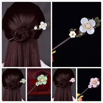 Bronzos spalvos Vario lydinys Povas Vintage Hair Stick Aukščiausios kokybės išskirtinė spalvota glazūra Sintetinės gėlės Plaukų papuošalai