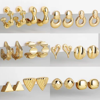Creative Geometrinė ausų sagtis Atviri stori lankai C formos auskarai moterims Paauksuoti pareiškimo auskarų rinkiniai Trend Jewelry 2023