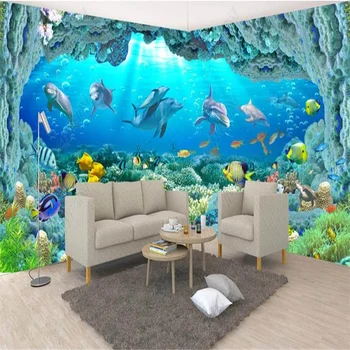 Custom 3D HD Povandeninis pasaulis Delfinų fototapetai svetainei Restorano miegamojo dekoras Freska Sienų popierius Namų dekoras