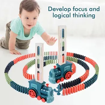 Domino Domino Mini traukinys Smagus automatinis išdėstymo statybinis blokas Vaikiškas elektrinis dėlionės žaislinis automobilis