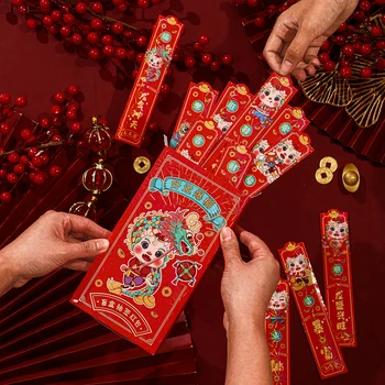 Drakono metų raudonas vokas su 12 laimingų burtų traukimo lotų 2024 metai Drakono kinų Naujųjų metų pavasario festivalio raudoni paketai