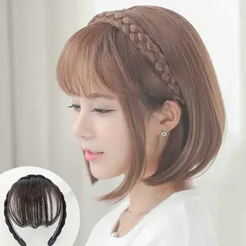 Fake Bangs Headband Front Hair Rugs Fringe Hair Extensions Synthetic Wigs Headband for Women Girls Wigs Bangs Clip Daily Wear