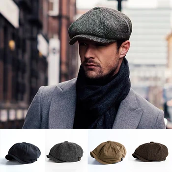 Fashion Casual Wool Caps British Octagonal Hat for Men Retro Men's Flat Cap Beret Male Autumn Winter Newsboy Gorras