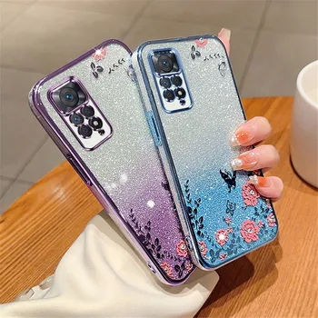 Glitter Butterfly Flower Phone Case For Xiaomi Redmi Note 11 8 9 11S 10 Pro 9A 10S 9S 9C 10A 10C 11 Lite 11T POCO X3 minkštas dangtelis