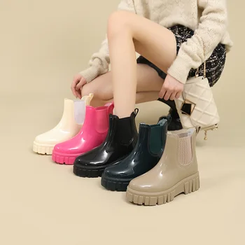 Guminiai batai moterims Platforma Kulkšnies lietaus batai Ponios vandeniui atsparūs Chelsea batai Moteriški Galoshes Darbo sodo vandens batai