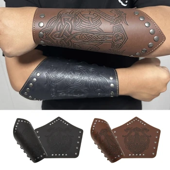 Helovino gotikinės riešo petnešos su reljefiniu raštu Punk Pirate Knights PU Lace Up Wristband