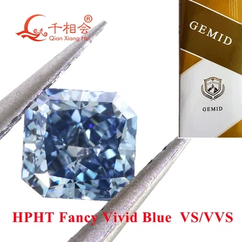 Išgalvotas safyras Mėlyna spalva HPHT deimantas 1,5ct spinduliavimo forma VS aiškumas GEMID sertifikuotas laboratorijoje išaugintas deimantinis birus akmuo