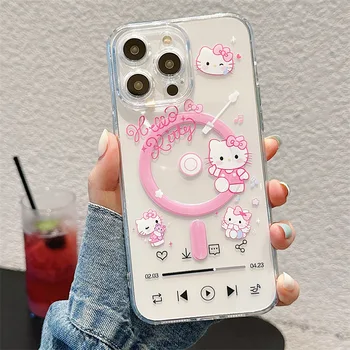Kawaii Hello Kitty Sanrio anime dėklas, skirtas Magsafe belaidžio įkrovimo telefono dėklui, skirtam iPhone 15 14 13 12 11 Pro Max magnetinis dangtelis