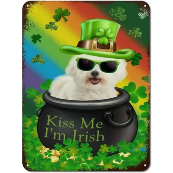 Kiss Me I'm Irish Retro Metal Signs St Patrick's Day Dog Lucky Rainbow Tin Sign Plaque Shamrock Plakatas Home Man Cave Garage