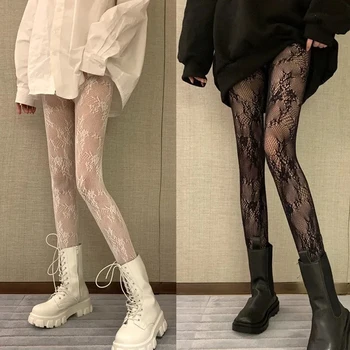 Klasikinė Lolita Tuščiavidurės nėriniuotos tinklinės kojinės Pėdkelnės su dugnu Japonų Lolita Retro gėlių rotango baltos kojinės Karštos pėdkelnės