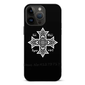 Koptų kryžiaus baltas telefono dėklas, skirtas Apple iPhone 14 13 12 11 Pro Max Mini Plus Xr 8 7 Fiber Skin Case Coptic Cross White Coptic