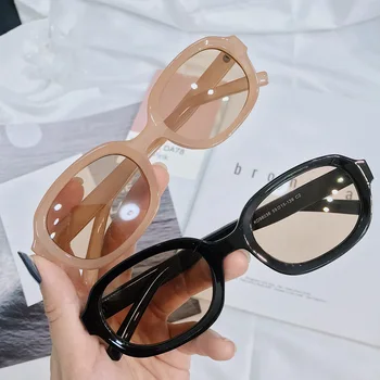 Korėjiečių hiphopo vintažiniai akiniai nuo saulės Moteris Prekės ženklo dizaineris Ovalus veidrodis Saulės akiniai Moteriška retro įgaubta mada Oculos De Sol