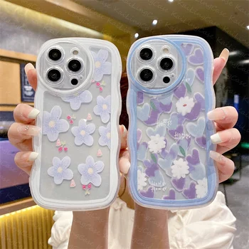 Korėjiečių tulpių žiedų leopardo telefonų grandinės minkštas dėklas iPhone 12 11 13 Mini 14 Pro XR X XS Max 6 6S 7 8 Plus banguotas galinis dangtelis