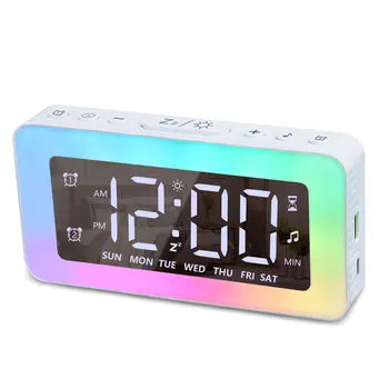 LED skaitmeninis darbalaukio šviečiantis laikrodis RGB spalvingi 5V USB žėrintys staliniai laikrodžiai Pritemdomas veidrodis Paviršiaus snaudimo režimai namų miegamajame