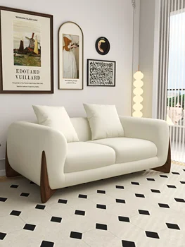 Medžiaginis kremas Vėjo sofa Modernus Paprastas Mažo dydžio ėrienos miltai Dvigulė sofa Tyliai Vėjas Svetainės sofa