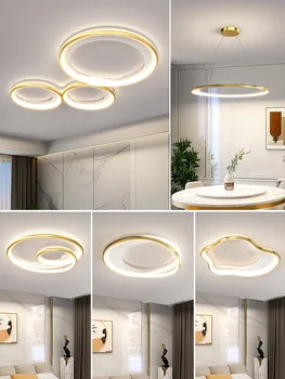 Modernus auksinio žiedo lubų šviestuvas su nuotolinio valdymo pultu svetainės miegamojo studijų namų mados LED šviestuvui
