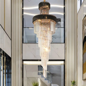Modernus ilgas spiralinis didelis didelis laiptų šviestuvas Apšvietimas Prabangus krištolo LED pakabinamas šviestuvas aukštos lubos Šviestuvas laiptams