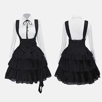 Moterys Klasikinė Lolitos suknelė Vintažinė moteriška apranga Cosplay Anime Įkvėptos merginos Suknelė ilgomis rankovėmis Juodi marškiniai iki kelių S-5XL