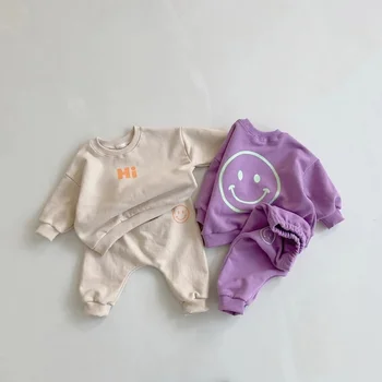 Nauji korėjiečių vaikai Medvilniniai sportiniai kostiumai Baby Girls Berniukų drabužių komplektai Vaikų mados megztinis+Kelnės 2vnt Drabužių komplektai