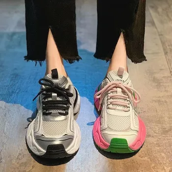 Nauji tėčio batai Moteriški 2023 m. saldainių spalvos nėriniai Matsuke storo pado mados laisvalaikio sportiniai bateliai