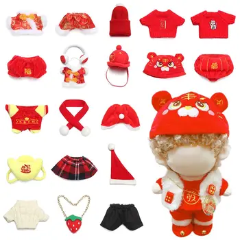 Naujųjų metų Tango kostiumas 20cm lėlės drabužiai žvaigždės medvilnės lėlės drabužiai, atitinkantys mini raudonų šventinių lėlių drabužių aksesuarus