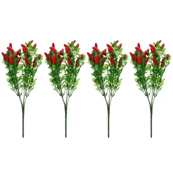 Netikrų gėlių pipirų čili puokštė Dirbtinės raudonos plastikinės gėlės Simuliacinės dekoracijos Dirbtinės kekės Vaisiai Paprikos Stiebo kuokeliai
