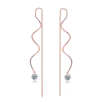 Pakabinami auskarai Auskarai moterims Elegantiškos bangos rožinės aukso spalvos cirkonio krištolo ausų aksesuarai Ausų papuošalai KC170