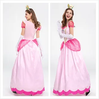 Peach Cosplay kostiumas Moterys Merginos Rožinė princesės suknelė Galvos juosta Pirštinės Apranga Helovino karnavalo vakarėlio kostiumas